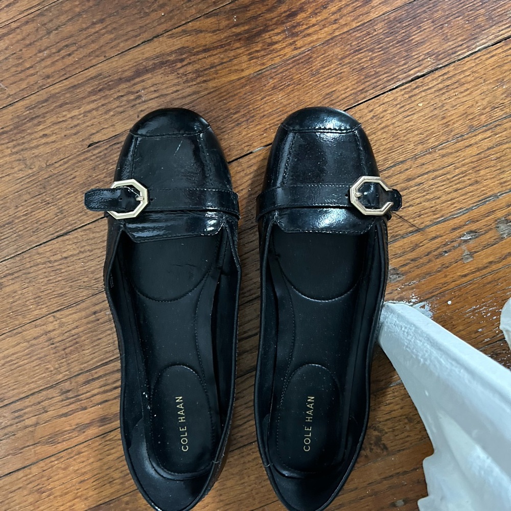 Cole Haan Black Leather Loafers with Silver Buckle